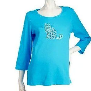 Quacker Factory 3/4 Sleeve Razzle Dazzle Furry Friends T-shirt  3X, Blue